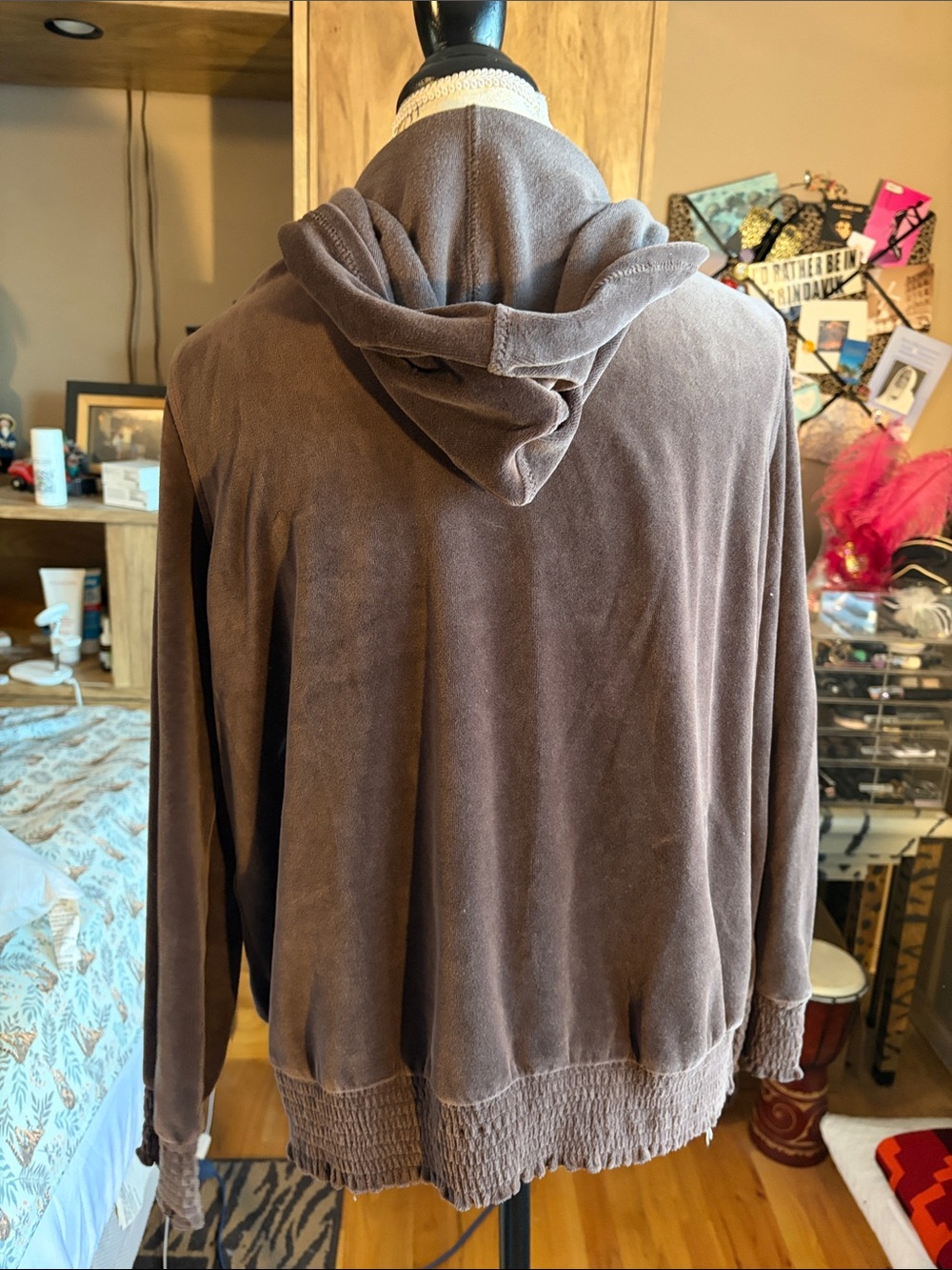 Brown Liz Lange Maternity Velour Zip-Up Hoodie - XL - Picture 3 of 5